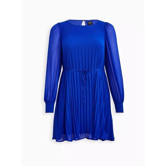Torrid Sylvia Mollie Skater Mini Dress Chiffon Pleated Royal Blue 5X #15952641 - Picture 3 of 9